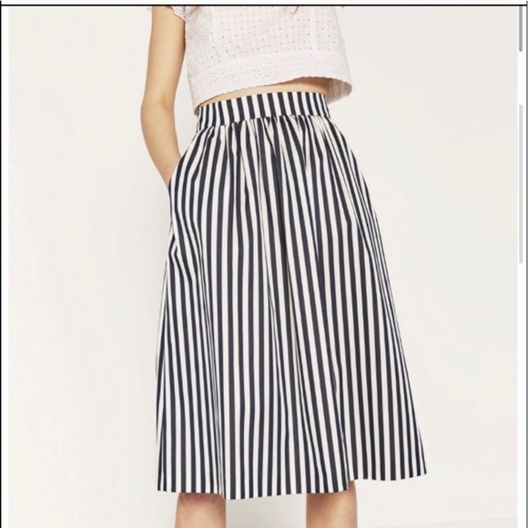 Zara Navy Blue White vertical stripes Pleated Midi - Picture 2 of 9